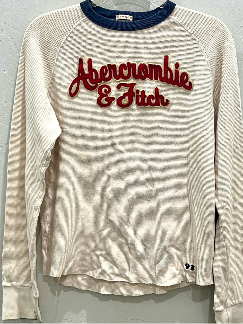 VTG Abercrombie & Fitch Thermal Waffle Logo Shirt Men’s Sz M Muscle Y2K - Picture 2 of 4